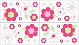 Flower Pink and Green Wall Decal Stickers by Sweet Jojo Designs - Set of 4 Sheets