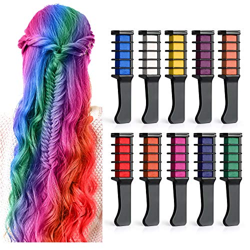 BALHVIT Hair Color Chalk Comb Set, [10 Bright Colors] Washable Hair Chalk for Girls Gifts, Popular Chalks on Birthday Cosplay Halloween Party, Non-Toxic Temporary Hair Chalk Pens Safe for Kids, Teen - Thumbnail 7