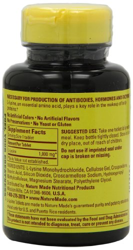 Nature Made L-Lysine 1000mg, 60 Tablets (Pack of 3)