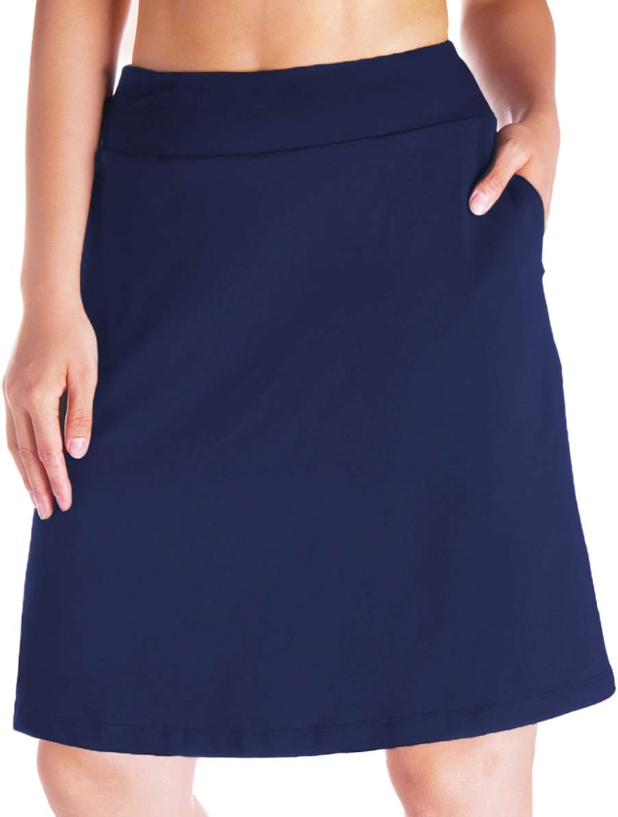 Yogipace Women's 4 Pockets UV Protection 20" Modest Knee Length Skirt Athletic Running Golf Tennis Skort Zippered Pockets: Clothing