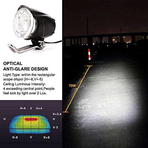 [- toptrek Fahrradlicht Vorne StVZO zugelassen (K~1119) Retro Fahrradlampe Nabendynamo 6V~48V Fahrr