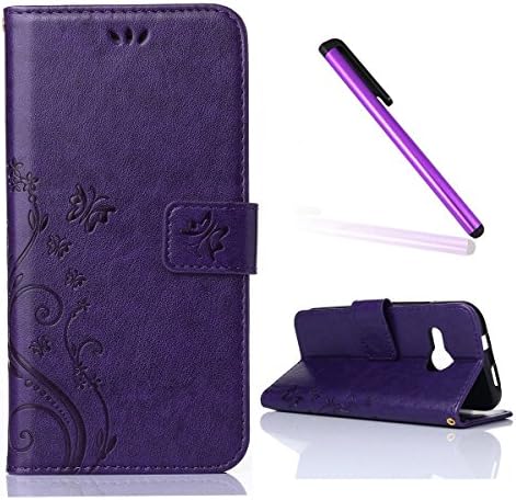 HTC M8 Mini Case,HTC One M8 Mini Kickstand Case,EMAXELER Stylish Wallet Case [Kickstand Flip Case][Credit Cards Slot][Cash Pockets] PU Leather Flip Wallet Case with Stand For HTC M8 Mini--Purple