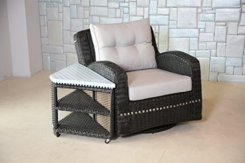 Mishka Collection WW0174 Wicker Swivel Club Chair with Cushion, Brown