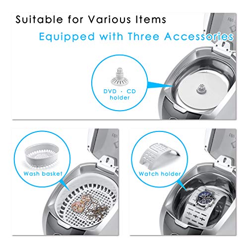Professional Ultrasonic Cleaner, 46KHz Sonic Cleaning Stainless Steel 750ML Automatic Timer Cleaner for Eyeglasses Rings Coins for Home