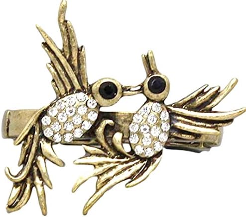 Fighting Birds Ring Two Finger Stretch Clear Crystal Z4 Gold Tone