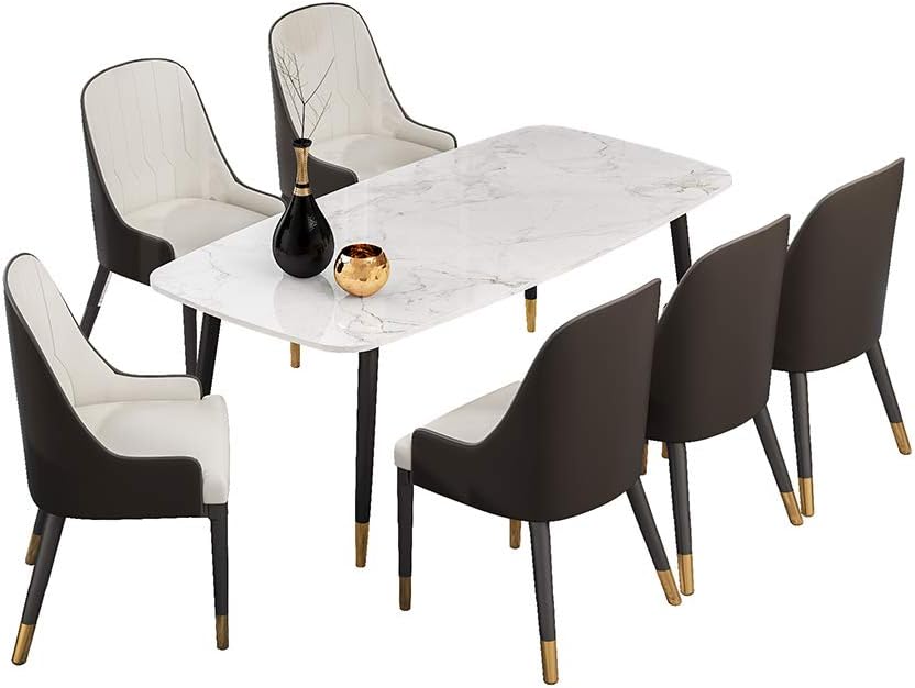 XBSD Rectangular Kitchen Dining Table, Marble Table, and Chairs Metal Legs, Tea Table, Office, Conference, Pedestal Desk, White.