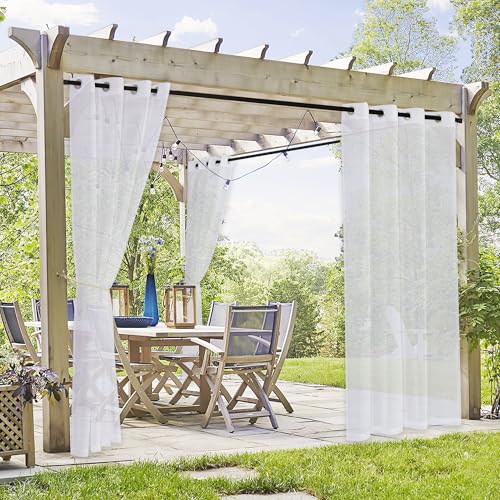 PONY DANCE Voile Curtains, White Transparent Curtain, Set of 2, Living Room Curtains with Eyelets, Linen Look, Sheer Curtains, H 213 x W 137 cm, White