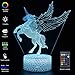 VANSIHO 3D Optical Illusion Night Light 7 LED Color Changing Lamp Gift for Kids with Remote Crackle White Base (Wing Unicorn-1)