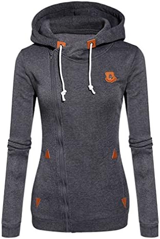 New Women Fashion Sweatshirts Hooded Candy Colors Solid Zip up Clothing Dark Gray XXL