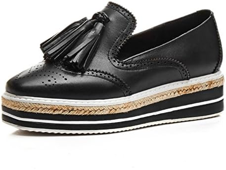 MINIVOG Womens Perforated Tassels Wingtip Flats Black Leather Retro Brogue Oxfords Shoes 9
