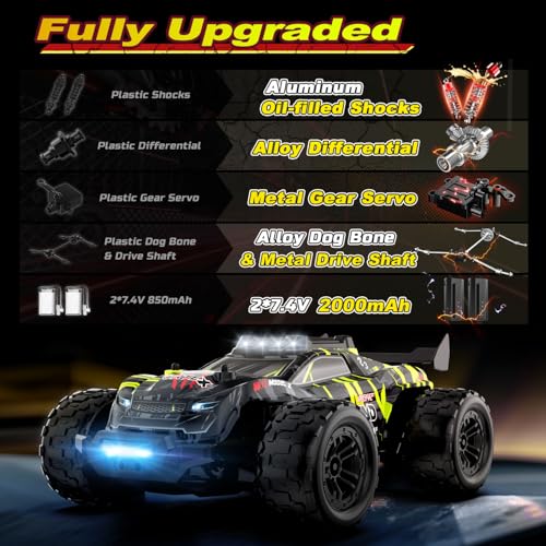 DEERC 1/14 Fast Brushless RC Car for Adults, 43 MPH High Speed 4x4 Off-Road RC Truck, Waterproof Monster Truggy, All Terrain Remote Control Drift Car for Boys 8-12, 2 Batteries, 3S Lipo Compatible