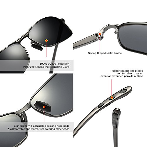 ZHILE Rectangular Polarized Sunglasses Al-Mg Alloy Temple Spring Hinge UV400 (Grey, Grey) - Thumbnail 3