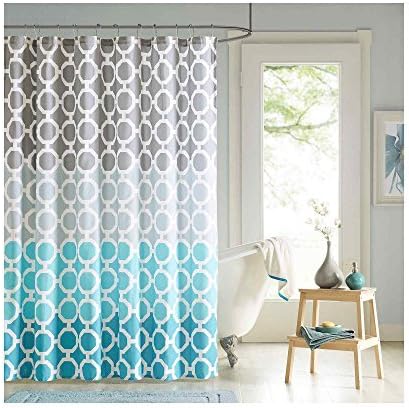 90° by Design Lab Dani Printed Shower Curtain and Hook Set 72x72 Teal, 72 x 72