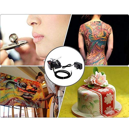 Gocheer 100-250V Profi Double Action Schwerkraft Airbrush Pistolen Set mit Mini Kompressor Airbrush Halter für Kunst Tattoo Nail Art Make-up Handwerk Kuchen Spray Modellierung Werkzeug