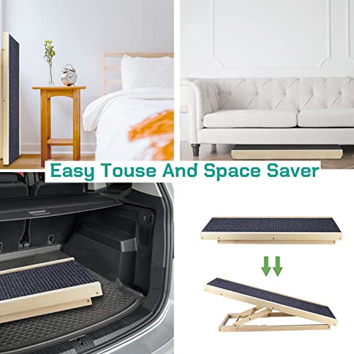 RULI 28" Adjustable Dog Ramp with Traction Mat, NonSlip Wooden Ramps