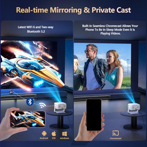 [3500-Ultra Bright/Official Apps Downloads/65W Dolby Audio/4K Support] Smart Outdoor Projector with WiFi and Bluetooth, Auto Focus, All-in-One Streaming Apps Proyector, 2026 Upgraded from Grey Model