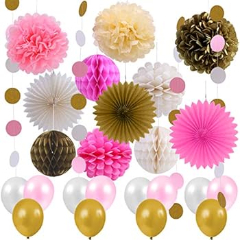 Amazon Com Aneco 25 Pieces Gold And Pink Party Decorations Paper