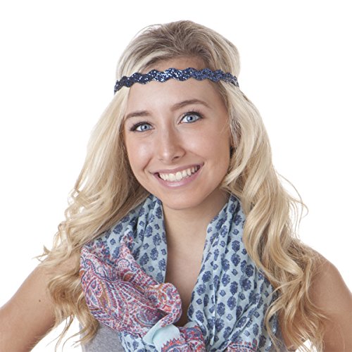 Hipsy Women's Bling Glitter Adjustable No Slip Headband Bulk Gift 10pk (Wave Neutral 10pk)