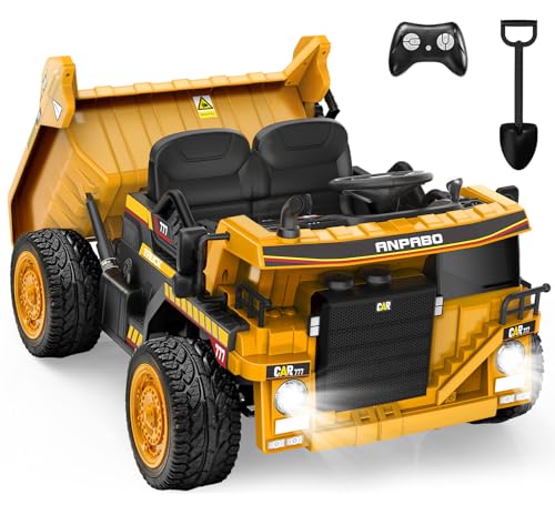 ANPABO 24V Ride On Dump Truck, 2X75W Powerful Motors, Up to 4.4Mph, EVA Tires, Construction Vehicle w/Electric Dump Bed and Extra Shovel, 19