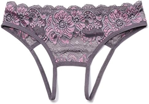 CISSETINA Women's Sexy Lace Embroidered T-back G-string Crotchless Thong Panties, A0020-Grey, One Size