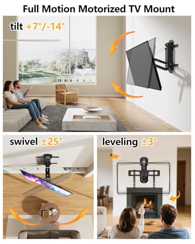FORGING MOUNT Support TV Électrique au-Dessus de Cheminée avec Télécommande, Support Mural TV Motorisé pour Écrans Plats/Incurvés de 32-85 Pouces jusqu'à 40 kg, Pivotant Inclinable, Max VESA 600x400mm