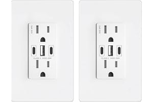 Amerisense GaN 30W 6Amp 3-Port USB Wall Outlet, 15 Amp Tamper-Resistant Receptacle with 2 USB Type C & 1 Type A Port, USB Charger for iPhone/iPad/Samsung/LG/HTC, UL Listed - 2 Pack