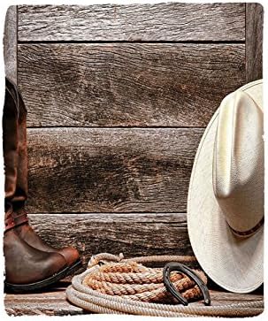 Kisscase Custom Blanket Western Americana Rodeo Fashion White Straw Hat Original Lariat Lasso and on Barn Bedroom Living Room Dorm Tortilla Brown