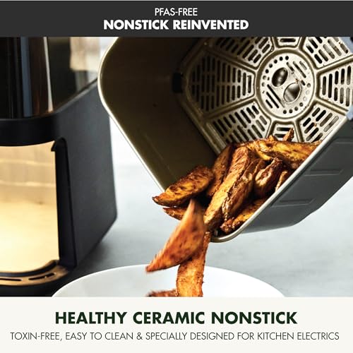 GreenPan Clearview freidora de aire extra grande de 7 cuartos, ventana transparente de 360°, cajón y bandeja antiadherentes de cerámica sin PFAS, calor a 400 °F, 13 preajustes, recordatorio de batido, mantener caliente, inicio retardado, piezas aptas para lavavajillas