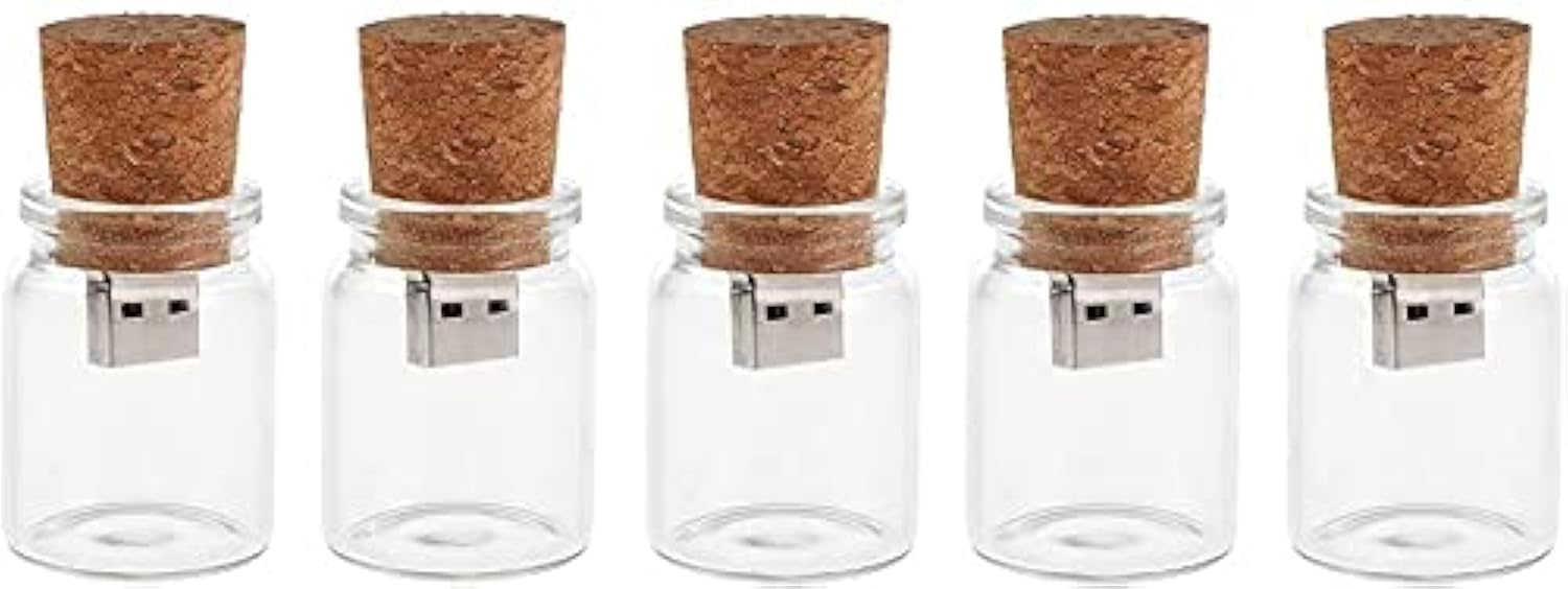 Hsthe Sea 5 PACK Cute Flash Drive USB 2.0 Storage Jars Unique Box Glass Jar Bottle and Cork Memory Stick Pen Drive Wedding Gift Electronics Fancy Pendrive (4GB)