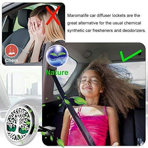 Maromalife Car Diffuser Vent Clip, 2 PCS Aromatherapy Car Vent Clips 1.2 Inches Essential Oil Car Diffuser Lockets with 20 Refill Pads(Tree & Cloud)