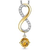 Gem Stone King 925 Silver and 10K Yellow Gold Yellow Citrine and Lab Grown Diamond Pendant Necklace for Women | 0.72 Cttw | Gemstone November Birthstone | Round 4.5MM | With 18 Inch Chain