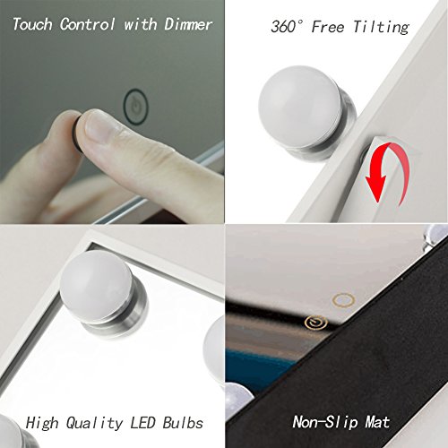 Geek-House Lighted Vanity Mirror Hollywood Style Makeup Tabletops, Large Cosmetic Mirror with 12 x 3W Super Bright Dimmable Touch Control LED Bulbs, White