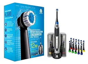 PURSONIC S330 Deluxe Ultra High Powered Rotary Oscillating Rechargeable Electric Toothbrush with Dock Charger & 12 Brush Heads (Value Pack)