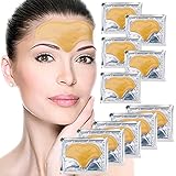 Anti Aging Treatments Set / Kit of 10pcs Forehead 24K Gold / Golden Collagen Gel Crystal Masks / Patches for Wrinkles, Hydration / Moisturizing, Skin Pores Cleansing and Blackheads Removing