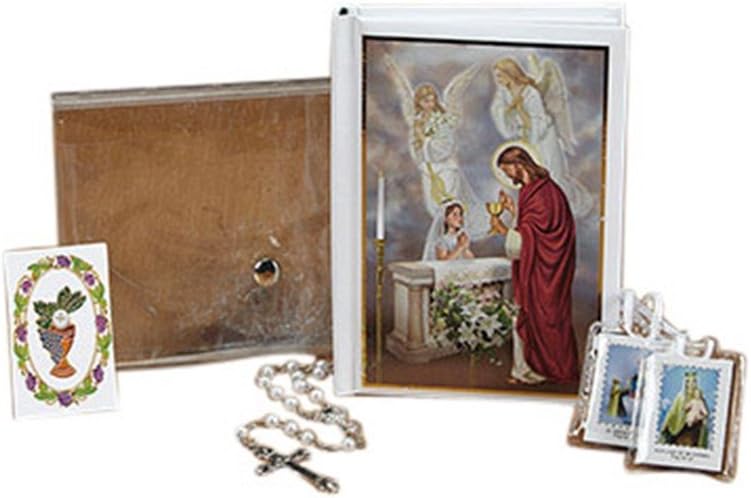 First Communion Gift Set Girl with Mass Book, Scapular, Rosary, Lapel Pin, and Wallet