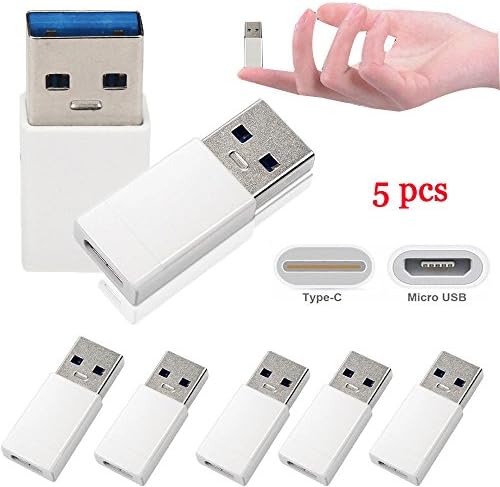 YESSKO 5PC USB 3.0 Male to Type C USB 3.1 Female Converter Data Transfer Micro USB Adapter to Type C Charging Adapter Adapter Kit (White)