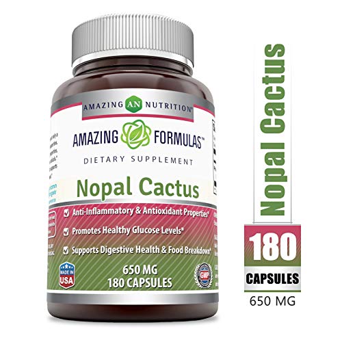 Amazing Formulas Nopal Cactus 650 Mg 180 Capsules - Anti-Inflammatory & Antioxidant Properties, Promotes Healthy Glucose Levels, Supports Digestive Health & Food Breakdown.