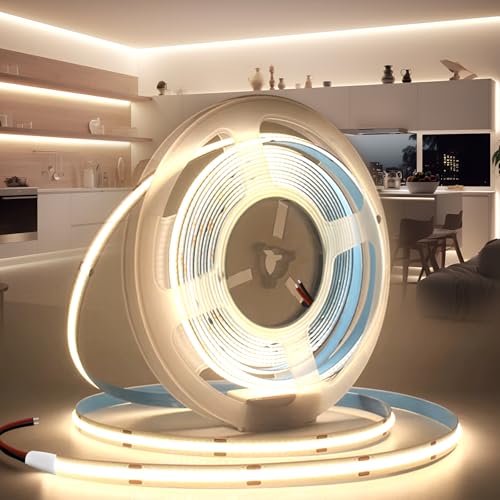 BRIMETI COB LED Strip 24 V 5 m LED Light Inner Tube Self-Adhesive 4000 K Natural White 320LEDs/M Strips Tape Width 8 mm for Kitchen, Living Room, Bar Parties (No Power Supply)
