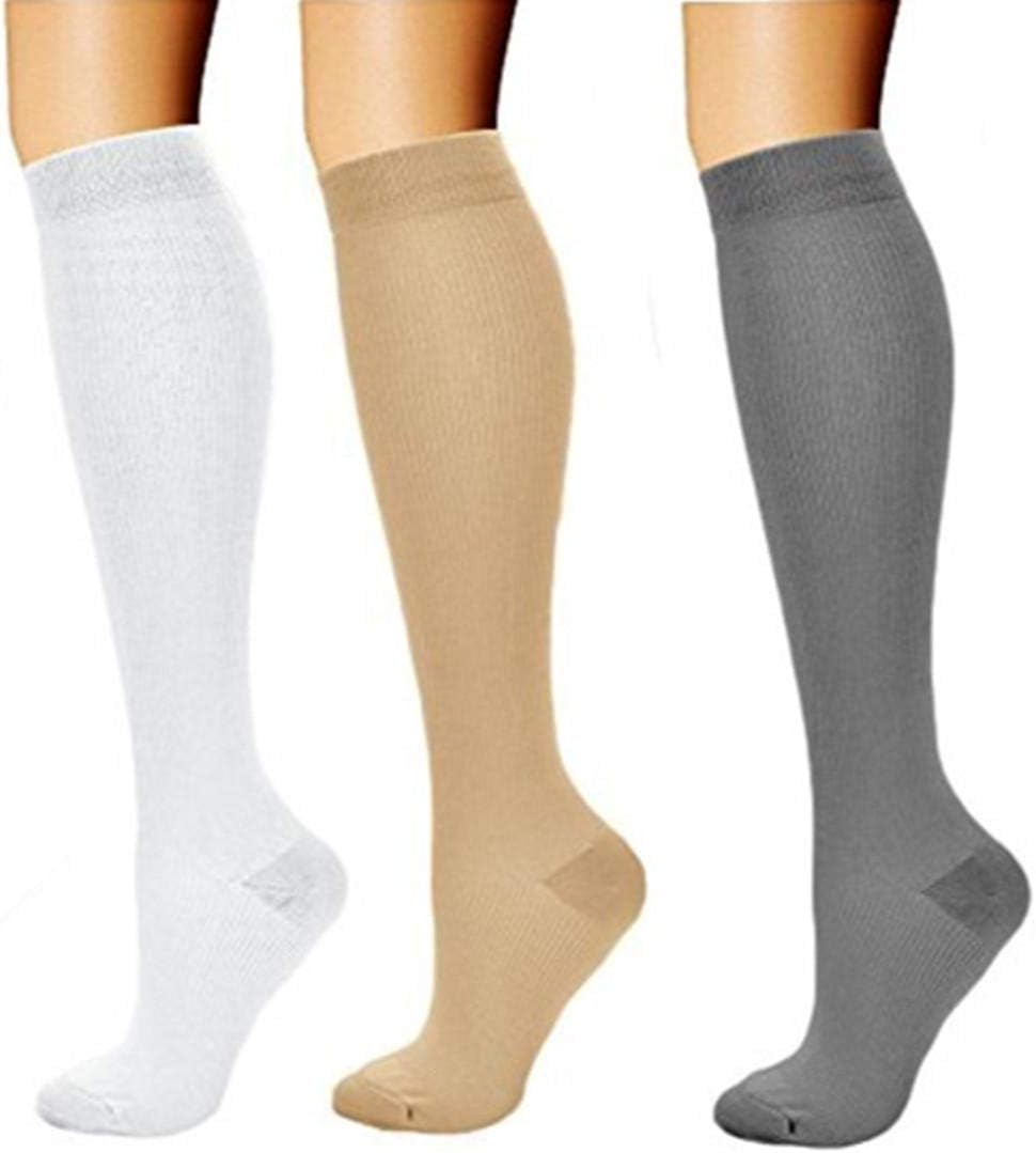3 Pairs Compression Socks Athletic Sports Running Flight Travel Medical Nurses