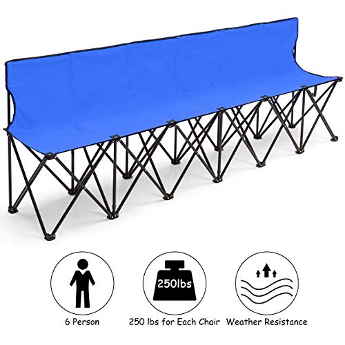 Giantex Portable Folding 6 Seats Chair Sideline Bench W/Seat Backs & Carry Bag Sports Team Camping (Blue) - Thumbnail 4
