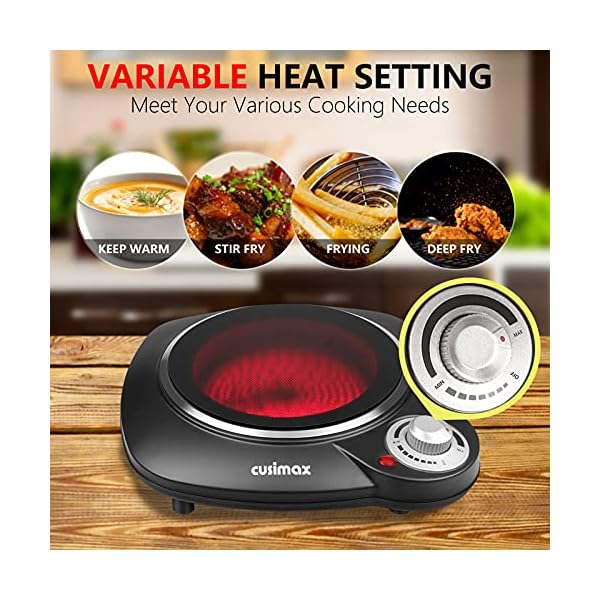 CUSIMAX-Portable-Electric-Hob-1200W-Electric-Infrared-Single-Burner-for-Kitchen-Camping-RV-Office-Ceramic-Glass-Single-Hot-Plates-for-Warming-Boiling-Frying-Simmering-Stainless-Steel-Black Cusimax CMIP-B112 Portable Hot Plate, Hot Plates for Cooking, Single Ceramic Hob, Black Stainless Steel, 1200W Electric…