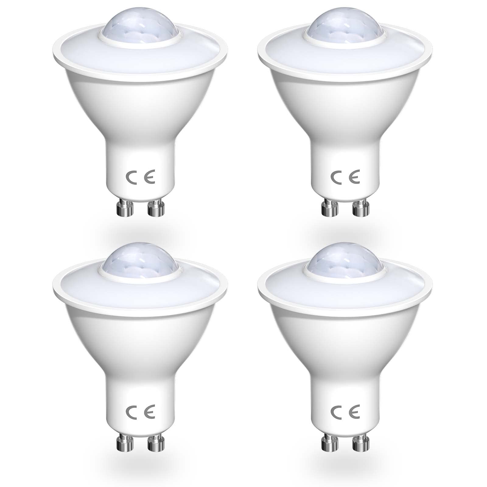 Luxvista 5W GU10 Led Bulbs with Motion Sensor, Warm Light 3000K Equivalent to 50W Incandescent Bulb, Auto On/Off PIR Infrared Detection Lamp, for Porch, Garage (4-Pack, Not Dimmable)