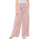 Haloumoning Girls Wide Leg Pants High Elastic Smocked Waist Casual Flowy Cute Long Trousers