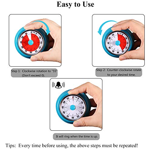 AIMILAR Magnetic Mechanical Timer 60 Minute Visual Kitchen Countdown Timer With Alarm for Cooking Baking Sports Kid (Blue) - Thumbnail 3