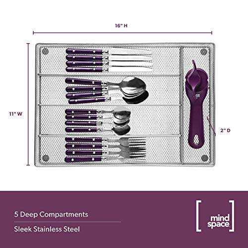 Cutlery Tray by Mindspace, 5 Compartments Utensil Organizer | The Mesh Collection, Silver - Thumbnail 2
