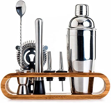Cretee 10 Pieces Cocktail Shaker Set 25 Ounce Stainless Steel Shaker Cocktail Making Set Bar Tools with Bamboo Stand Bartender Kit