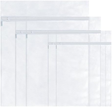 Wazazha Laundry Bags, White Zippered Mesh Washing Bags - Set of 5 (Small 2, Medium 2, Large 1)