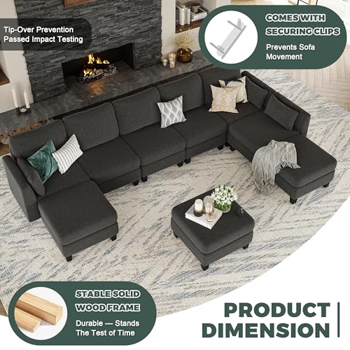 Modular Sectional Sofa, 6 Seaters Modular Sleeper Sofa Couch, Comfy Sectionals Couches Bed, Convertible Sofas with Ottomans, Sectional Couches for Living Room (Darkgray, U1)