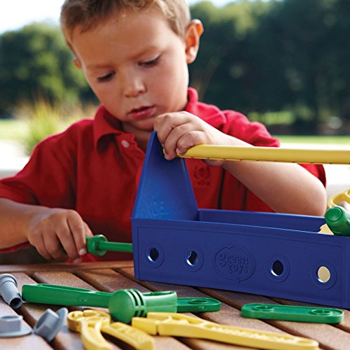 Green Toys Tool Set, Blue 15 Piece Pretend Play, Motor Skills