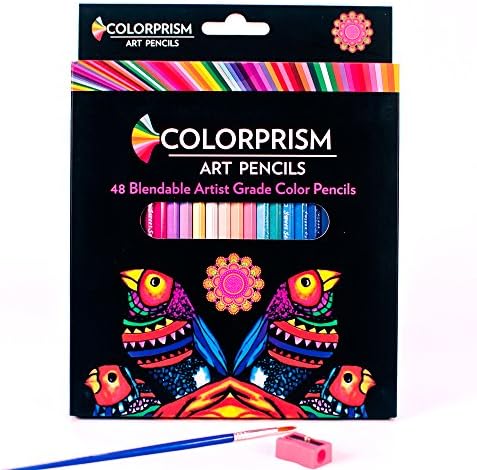 COLORPRISM, Colored Pencils / 48 count Vibrant Artist Grade Blend-able. Includes E-Coloring Book, pencil sharpener, and watercolor brush.